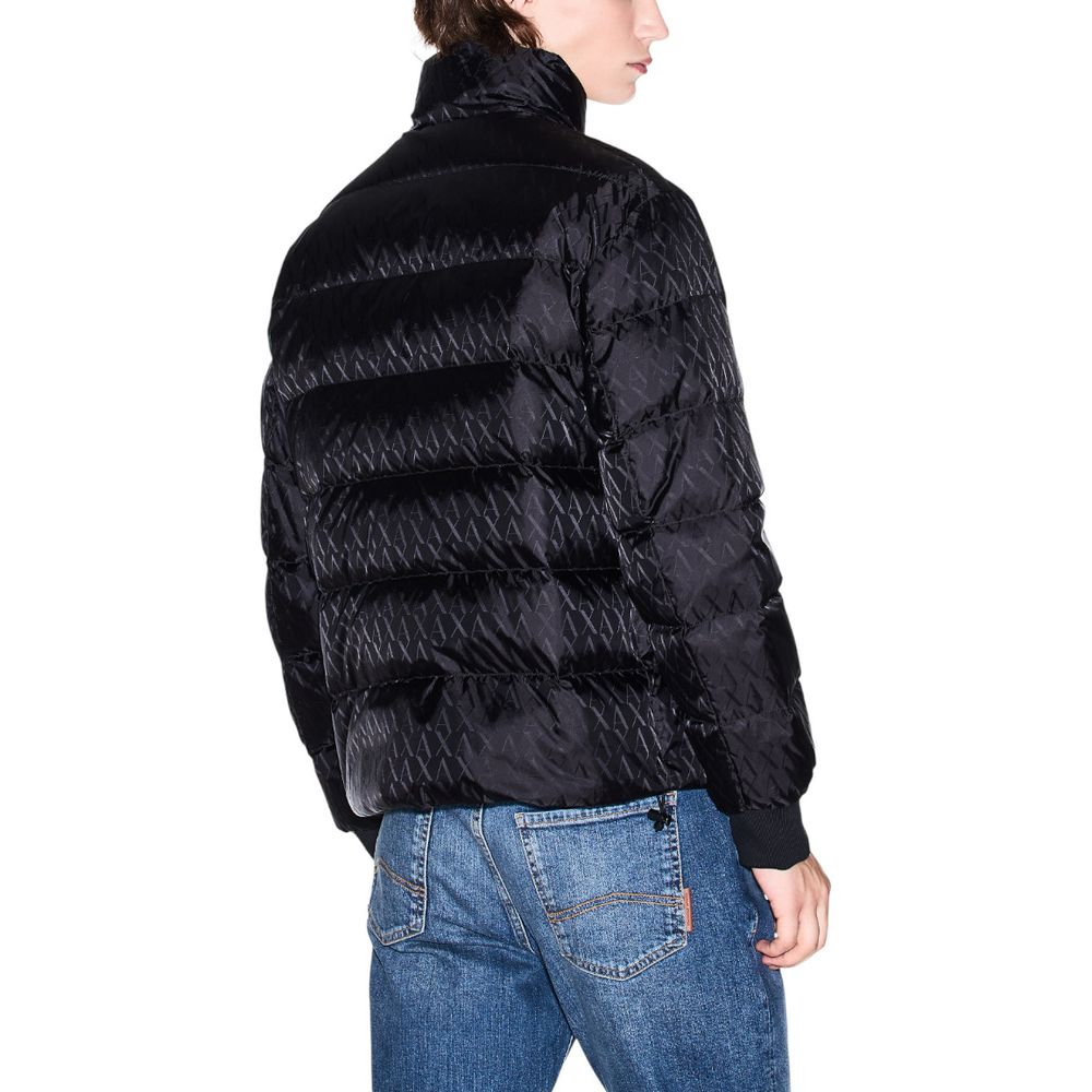 Overcoat by Armani Exchange for men in polyamide black showcases a enveloping silhouette, detailed with distinctive and a enveloping high-neck neckline.