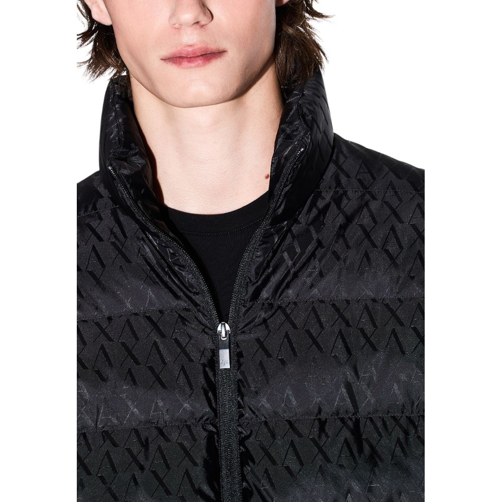 Overcoat by Armani Exchange for men in polyamide black presents a luxurious silhouette, showcasing a luxurious high-neck neckline and sophisticated for a premium, luxurious look.