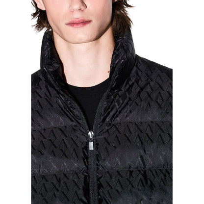 Overcoat by Armani Exchange for men in polyamide black presents a luxurious silhouette, showcasing a luxurious high-neck neckline and sophisticated for a premium, luxurious look.