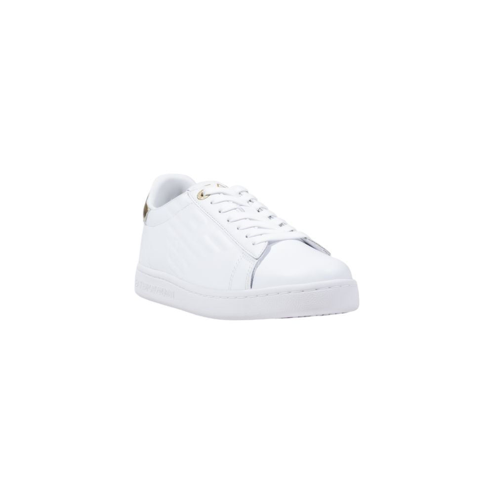 Sneakers by EA7 Emporio Armani for women in leather & rubber white features an sumptuous silhouette, showcasing the premium Women's Low-Top Casual Leather & Rubber Sneakers in a sumptuous low-top casual style that offers a sumptuous finish for refined style.