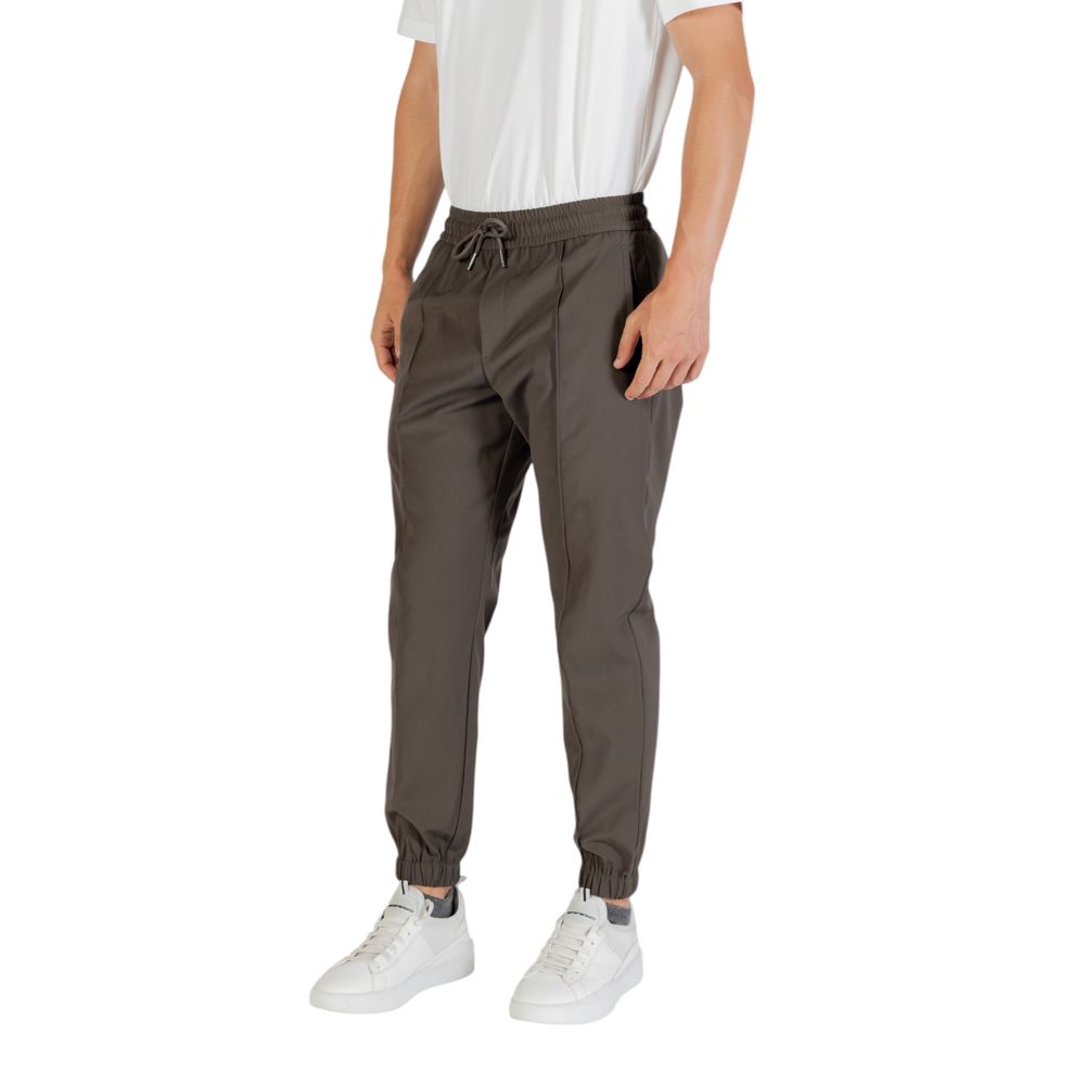 Trousers by Antony Morato for men in stretch polyester & viscose green presents a perennial silhouette, meticulously tailored with a regular-fit cut, long finish, and an elegant .