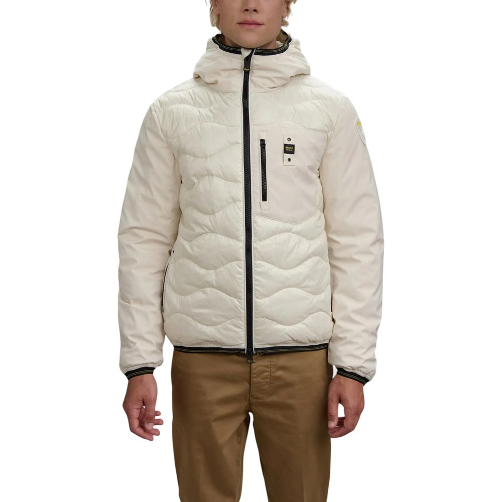 Hooded Windbreaker Jacket by Blauer for men in polyamide & polyester white presents a resilient silhouette, artfully detailed with a sophisticated hooded neckline and functional pockets, hooded & windproof for a resilient finish.
