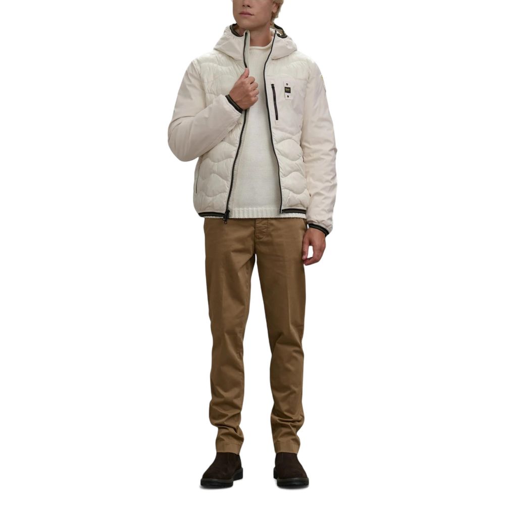 Hooded Windbreaker Jacket by Blauer for men in polyamide & polyester white features an magnificent silhouette, showcasing the sophisticated hooded neckline and functional pockets, hooded & windproof for a premium, magnificent look.