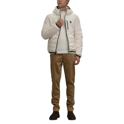 Hooded Windbreaker Jacket by Blauer for men in polyamide & polyester white features an magnificent silhouette, showcasing the sophisticated hooded neckline and functional pockets, hooded & windproof for a premium, magnificent look.
