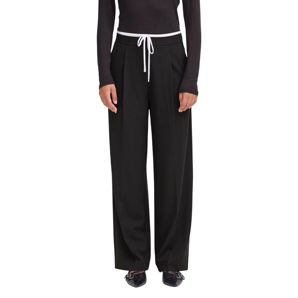ICHI Black Polyester Casual Pants