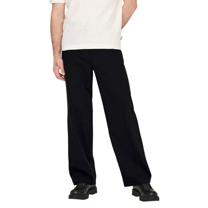 Trousers by Only & Sons for men in stretch polyester & viscose black features an on trend silhouette, showcasing a sophisticated relaxed-fit & regular-fit with a long and for an on trend finish.