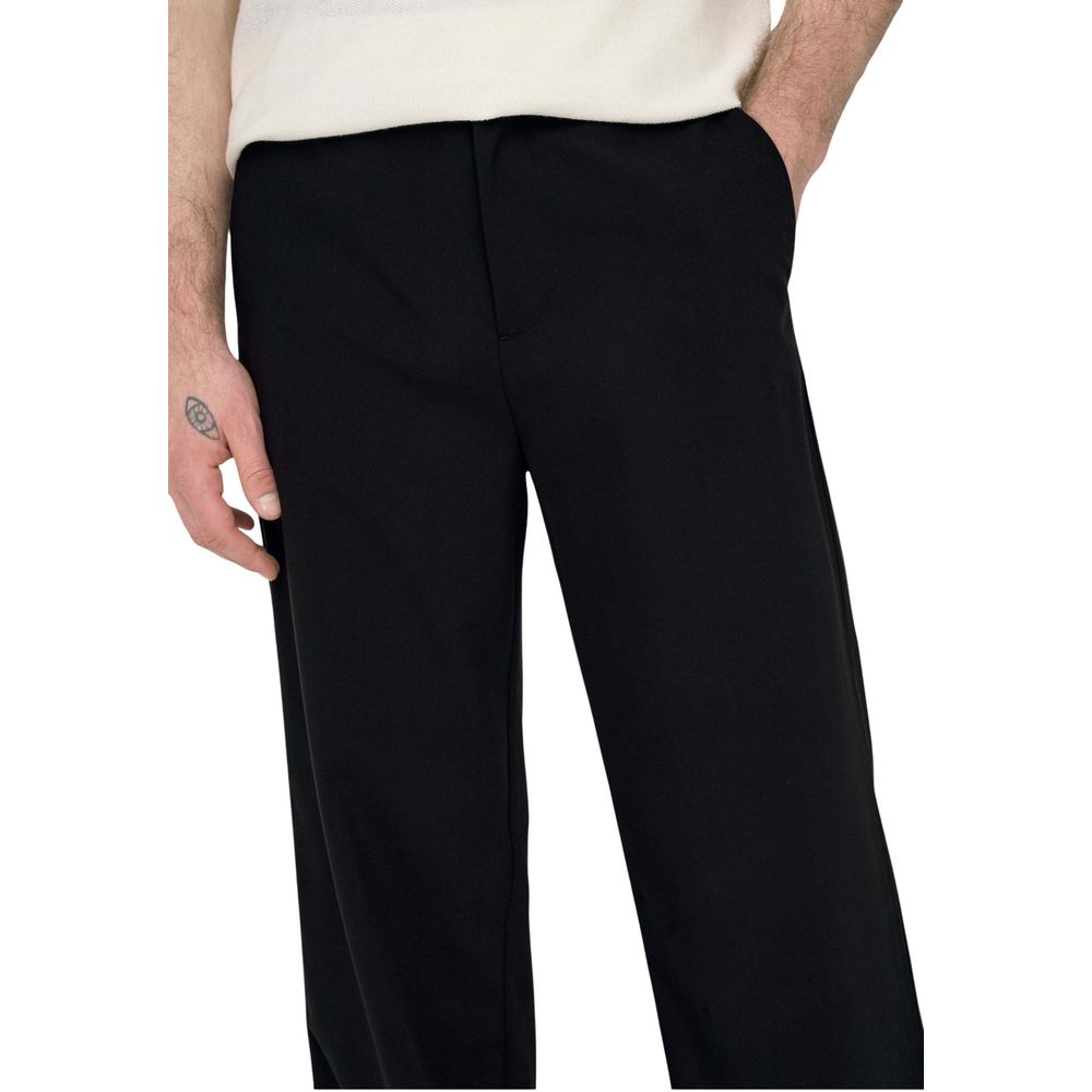 Trousers by Only & Sons for men in stretch polyester & viscose black features a tailored silhouette with a tailored relaxed-fit & regular-fit, defined by its long and a sophisticated .