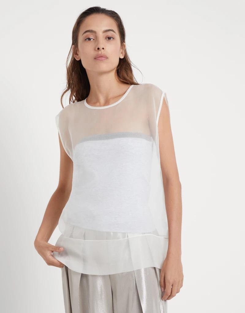 Brunello Cucinelli Natural Silk Sleeveles T-Shirt