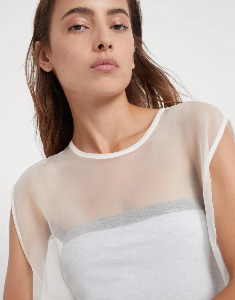 Brunello Cucinelli Natural Silk Sleeveles T-Shirt