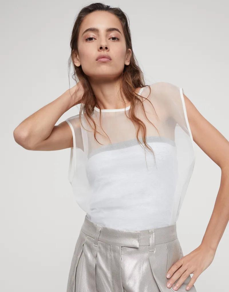 Brunello Cucinelli Natural Silk Sleeveles T-Shirt