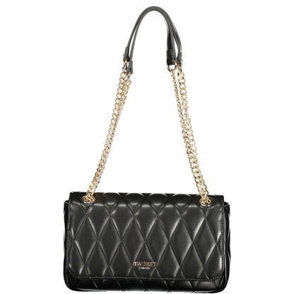 Handbag by Twinset for women in polyurethane black features a refined silhouette, showcasing a secure snap, organized cardholder, and versatile handle for a refined finish.