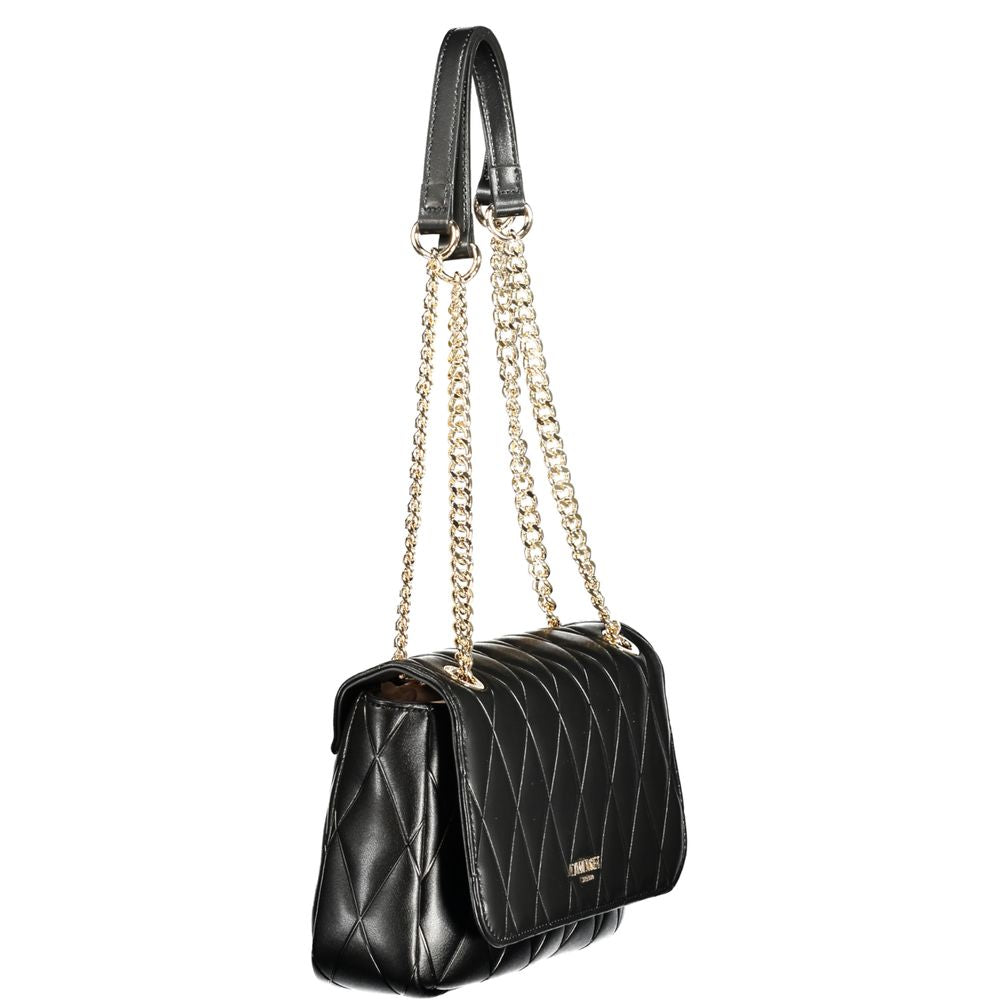 Handbag by Twinset for women in polyurethane black features a signature silhouette, showcasing a secure snap and signature cardholder with versatile handle for a sophisticated look.
