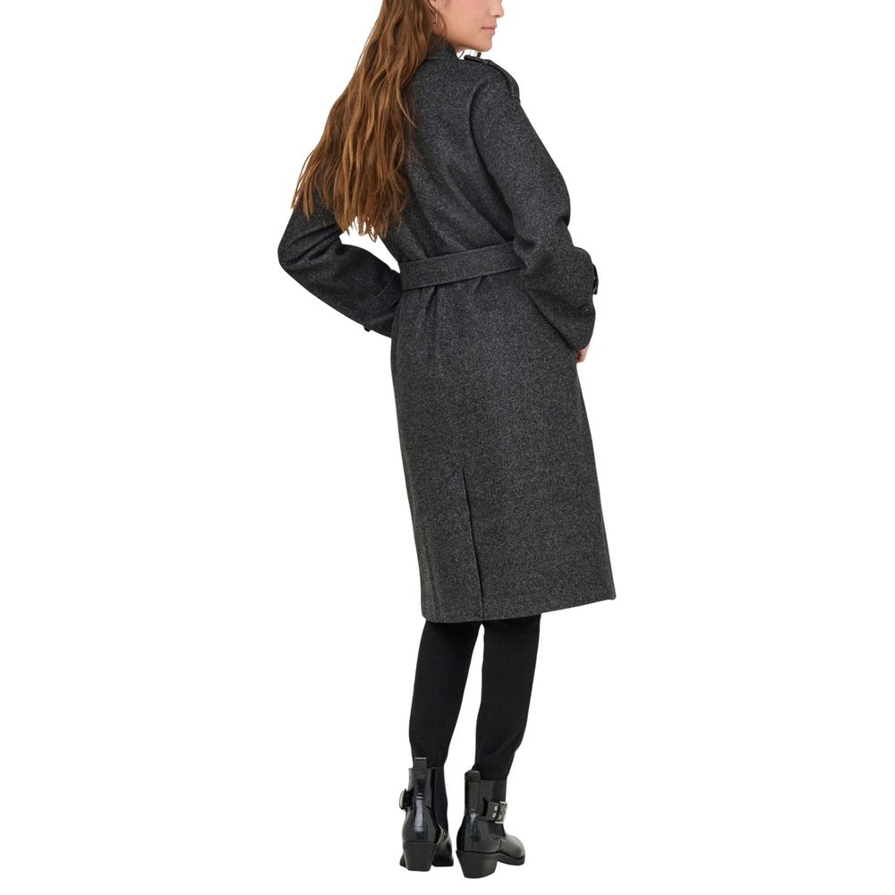 This Only women polyester Trench Coat in gray presents a high style silhouette, meticulously detailed with pockets and a high style for a sophisticated, timeless look.