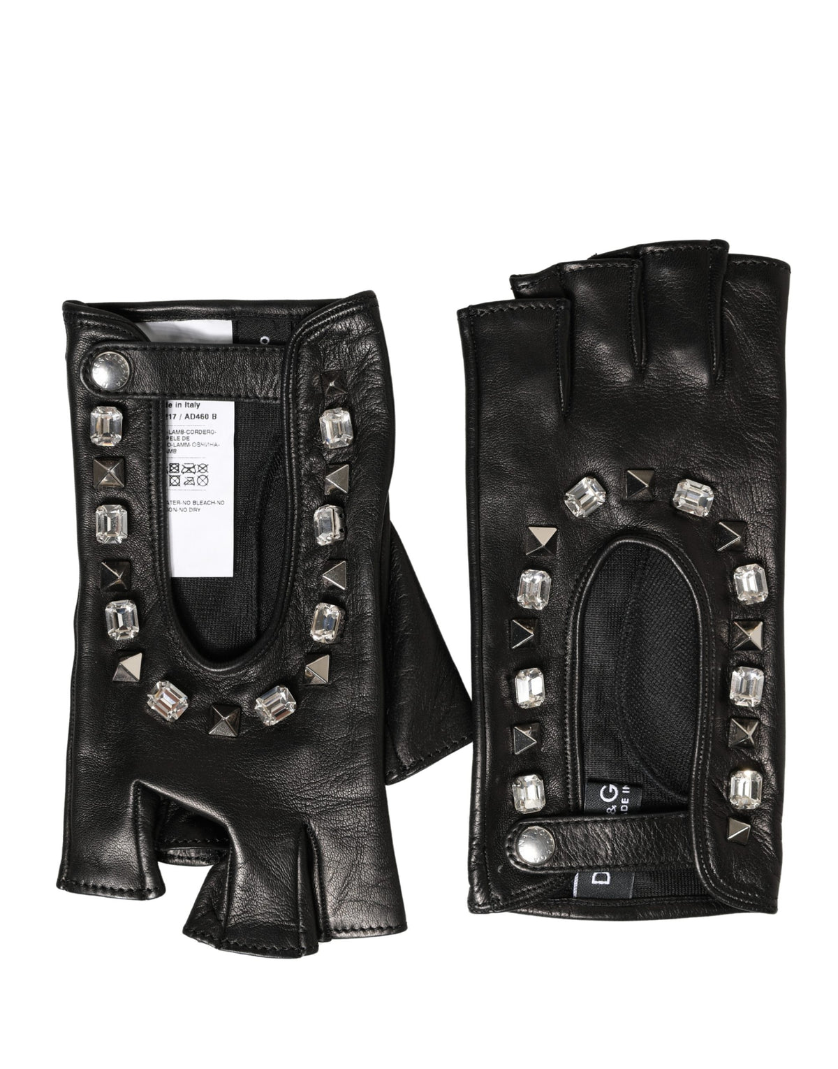 Dolce & Gabbana Lamb Leather Mittens Fingerless Gloves Wrist Length - Black