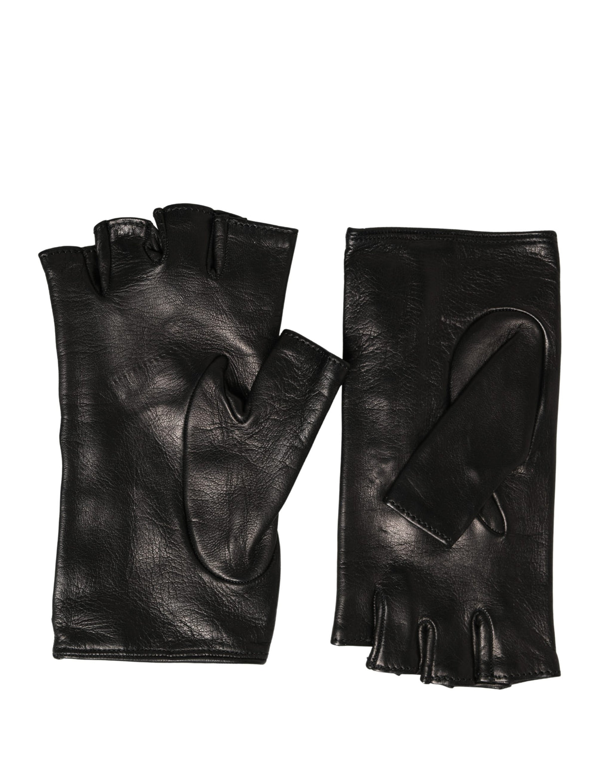 Dolce & Gabbana Lamb Leather Mittens Fingerless Gloves Wrist Length - Black