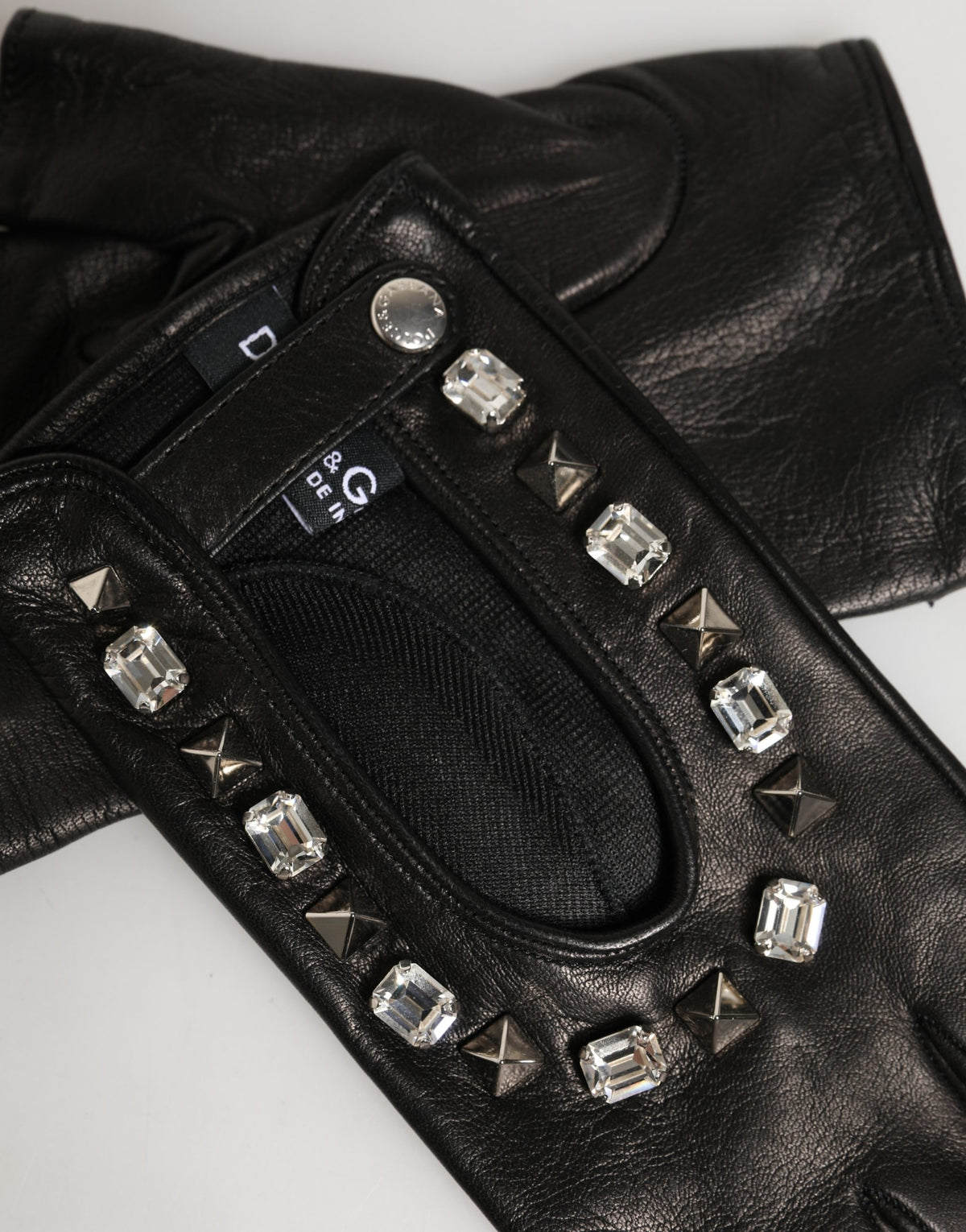 Dolce & Gabbana Lamb Leather Mittens Fingerless Gloves Wrist Length - Black