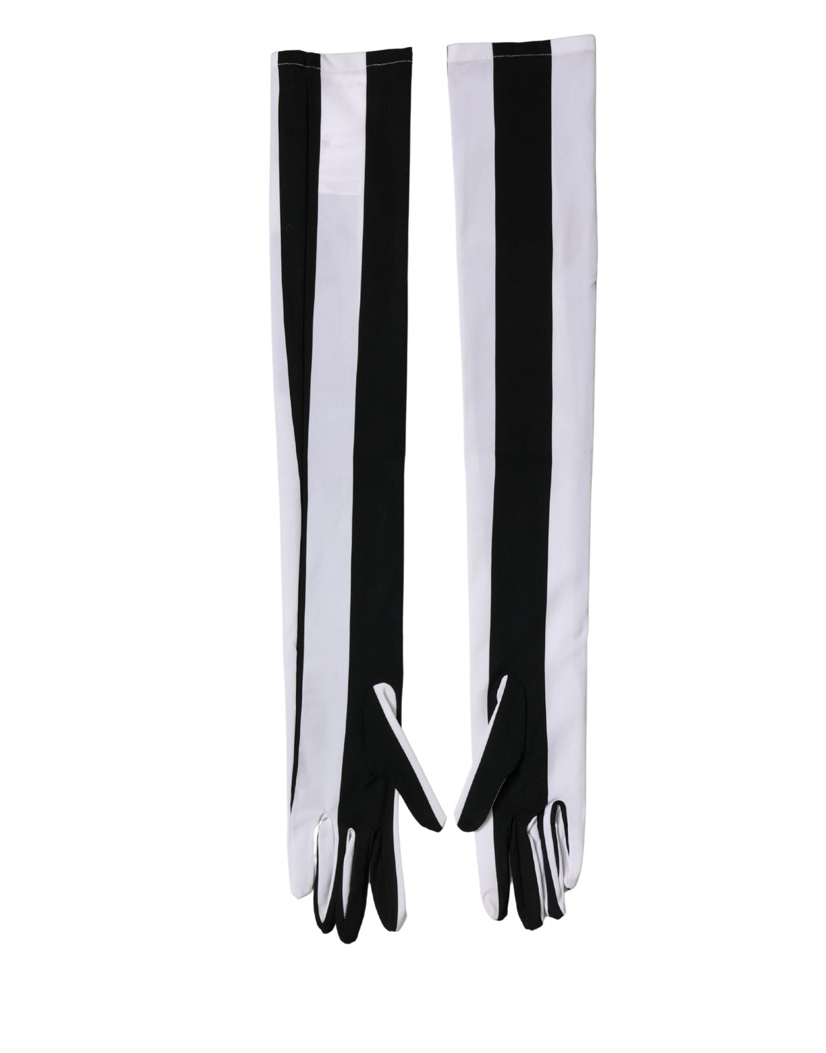 Dolce & Gabbana Stretch Nylon Elbow Length Gloves - Black White Signature Striped