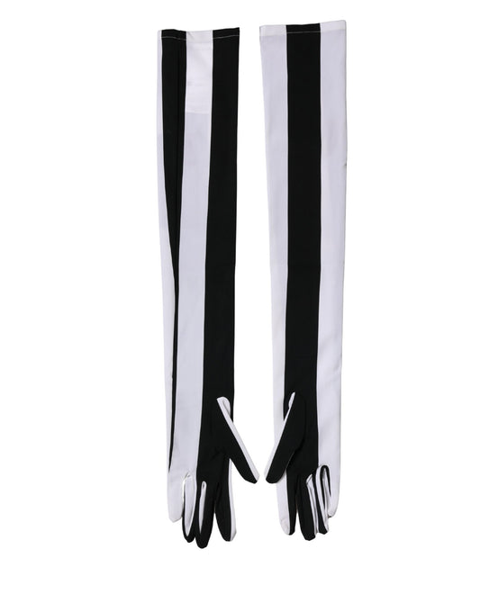 Dolce & Gabbana Stretch Nylon Elbow Length Gloves - Black White Signature Striped