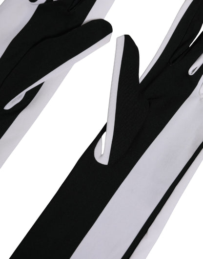 Dolce & Gabbana Stretch Nylon Elbow Length Gloves - Black White Signature Striped
