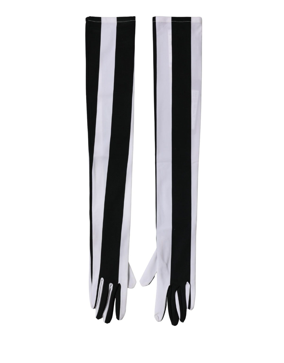 Dolce & Gabbana Stretch Nylon Elbow Length Gloves - Black White Signature Striped