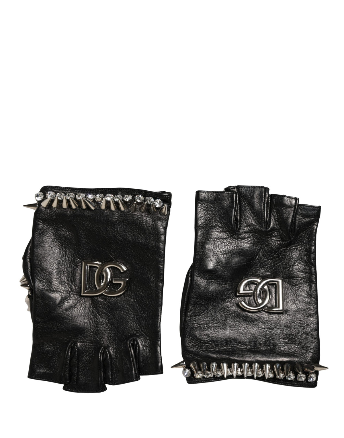 Dolce & Gabbana Leather Mittens Fingerless Gloves Wrist Length - Black