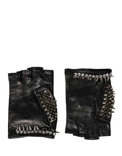 Dolce & Gabbana Leather Mittens Fingerless Gloves Wrist Length - Black