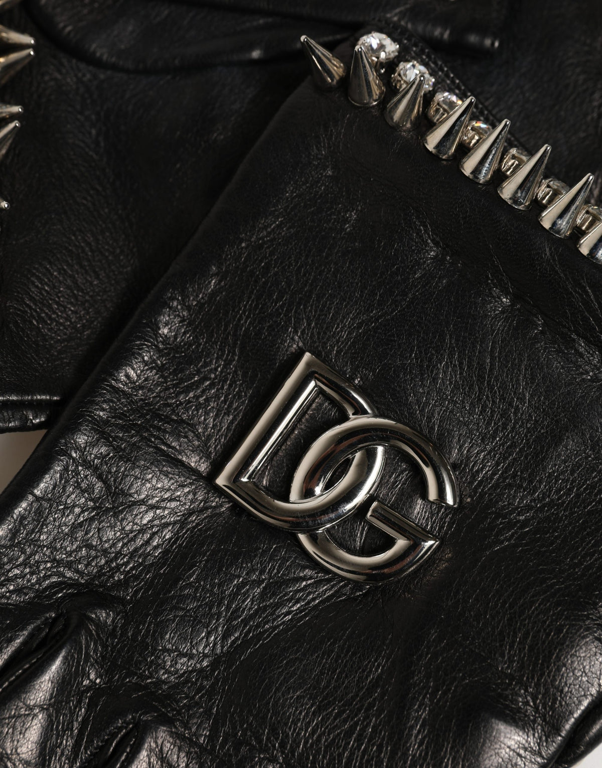 Dolce & Gabbana Leather Mittens Fingerless Gloves Wrist Length - Black