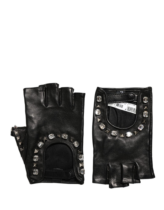 Dolce & Gabbana Black Embellished Wrist Length Mitten Women Gloves