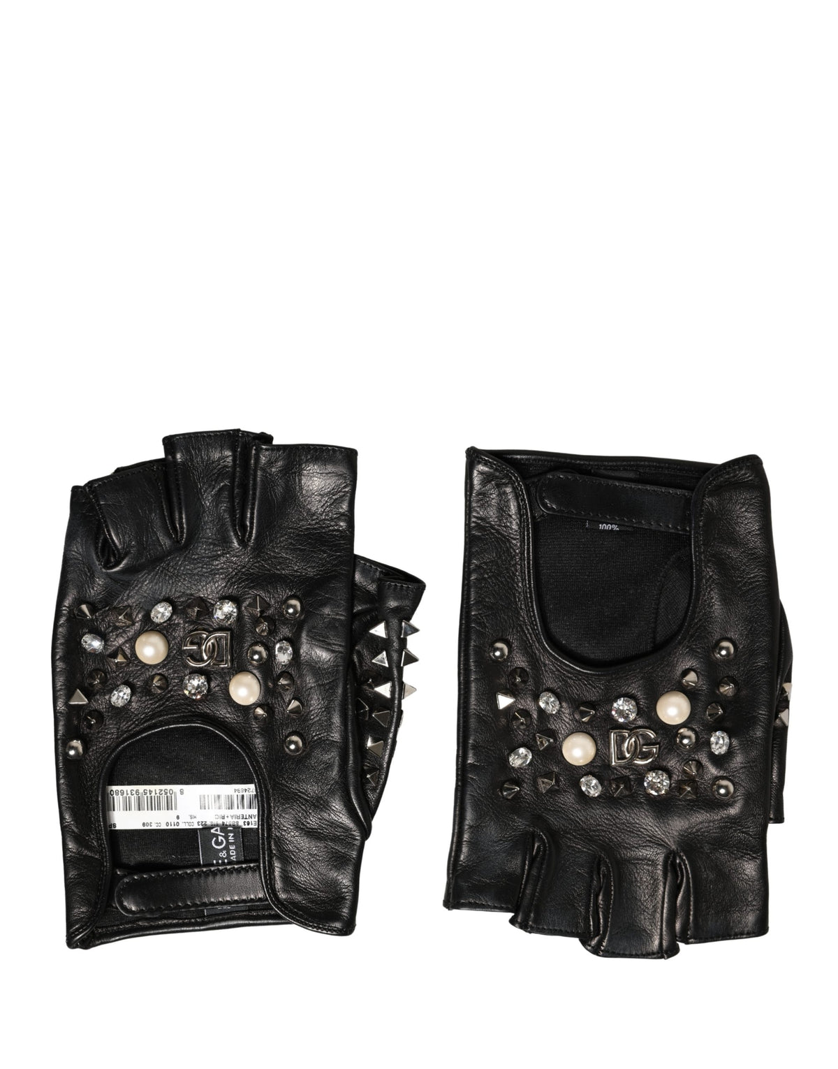 Dolce & Gabbana Leather Mittens Fingerless Gloves Wrist Length - Black