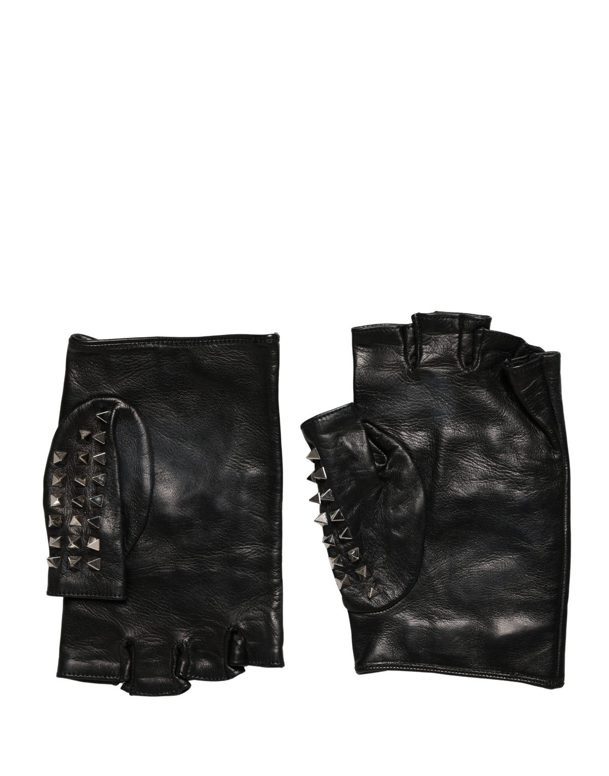 Dolce & Gabbana Leather Mittens Fingerless Gloves Wrist Length - Black
