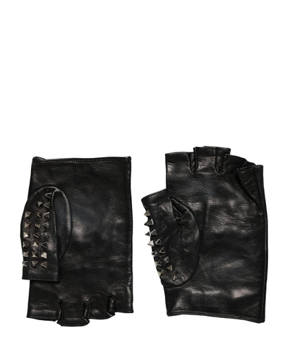 Dolce & Gabbana Leather Mittens Fingerless Gloves Wrist Length - Black