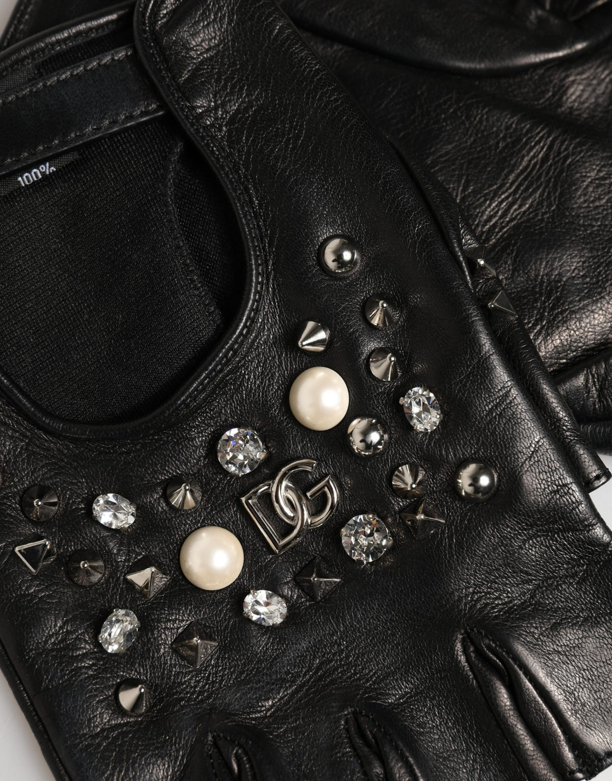 Dolce & Gabbana Leather Mittens Fingerless Gloves Wrist Length - Black