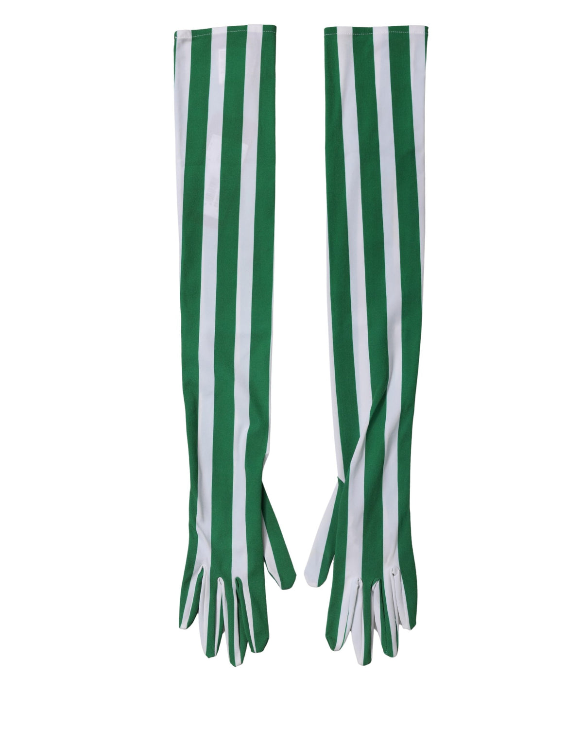 Dolce & Gabbana Stretch Nylon Elbow Length Gloves - Green White Signature Striped