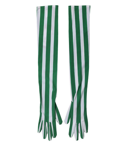 Dolce & Gabbana Stretch Nylon Elbow Length Gloves - Green White Signature Striped