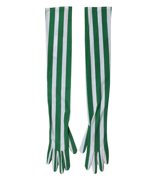 Dolce & Gabbana Stretch Nylon Elbow Length Gloves - Green White Signature Striped