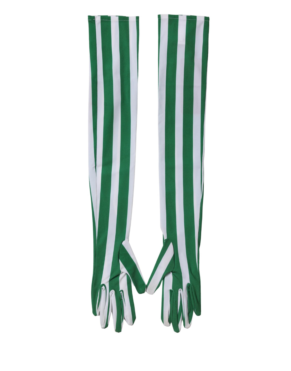 Dolce & Gabbana Stretch Nylon Elbow Length Gloves - Green White Signature Striped
