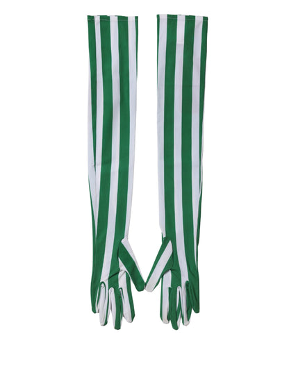 Dolce & Gabbana Stretch Nylon Elbow Length Gloves - Green White Signature Striped