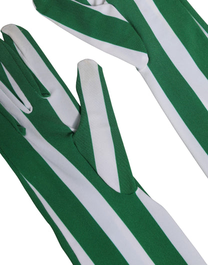Dolce & Gabbana Stretch Nylon Elbow Length Gloves - Green White Signature Striped