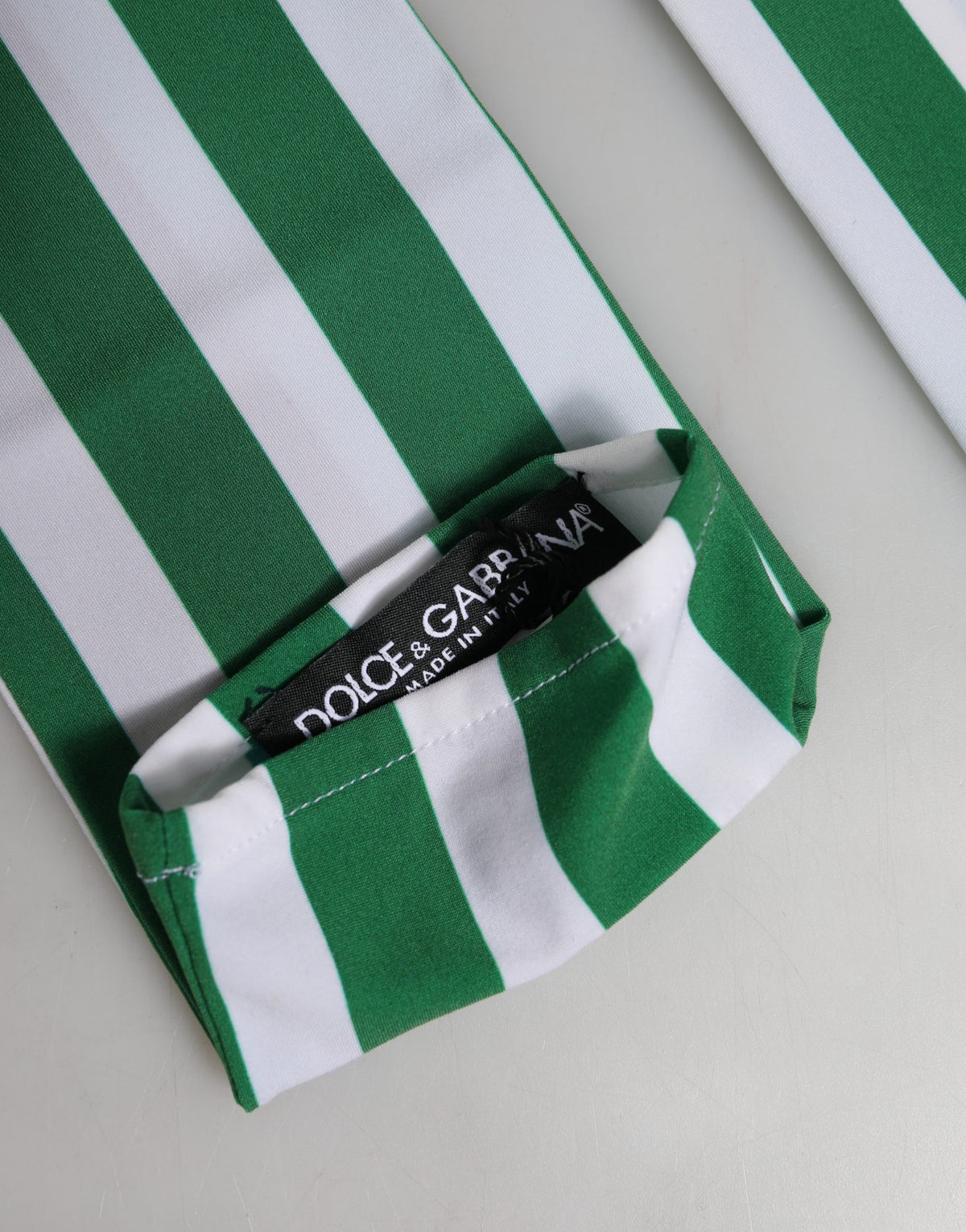 Dolce & Gabbana Stretch Nylon Elbow Length Gloves - Green White Signature Striped