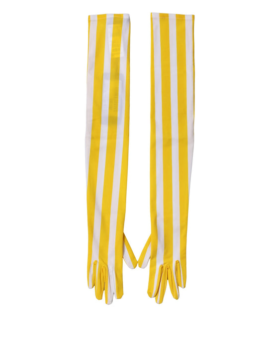 Dolce & Gabbana Stretch Nylon Elbow Length Gloves - White Yellow Signature Striped