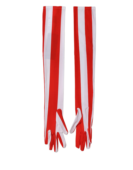 Dolce & Gabbana Stretch Nylon Elbow Length Gloves - Red White Signature Striped