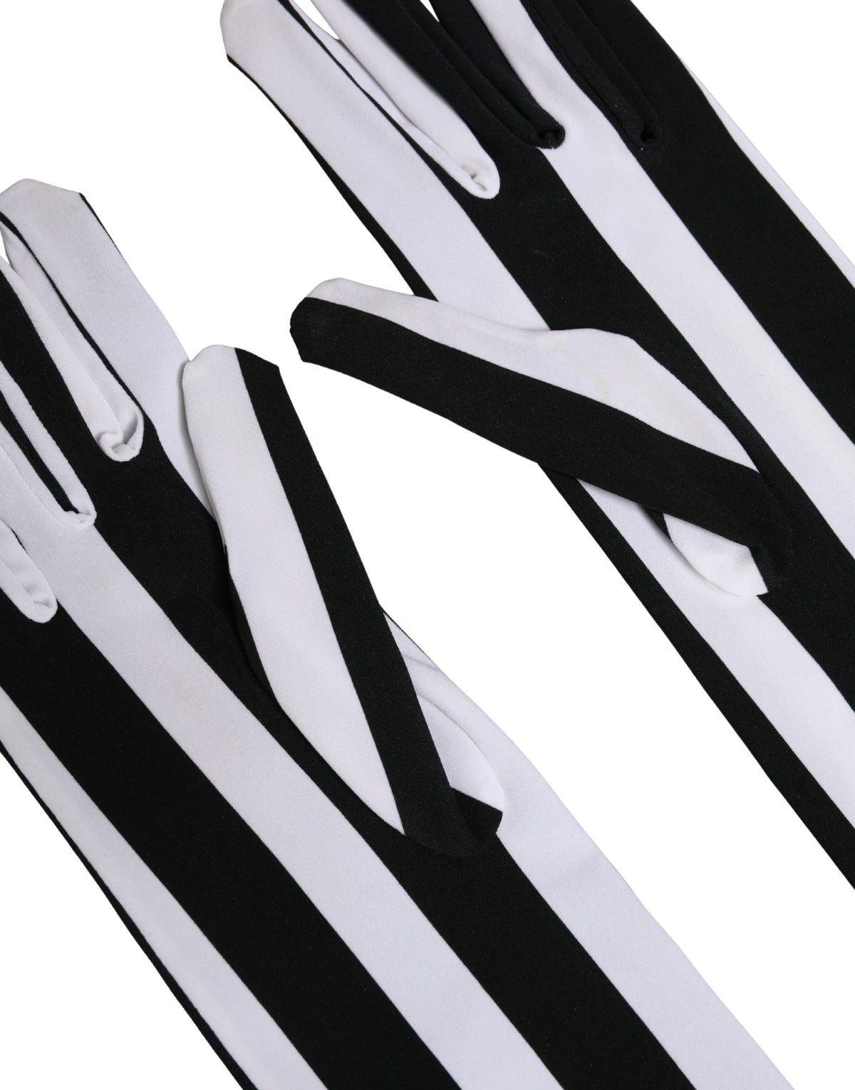 Dolce & Gabbana Stretch Nylon Elbow Length Gloves - Black White Signature Striped