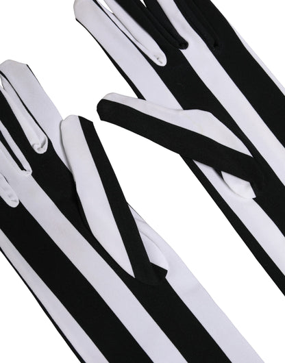 Dolce & Gabbana Stretch Nylon Elbow Length Gloves - Black White Signature Striped