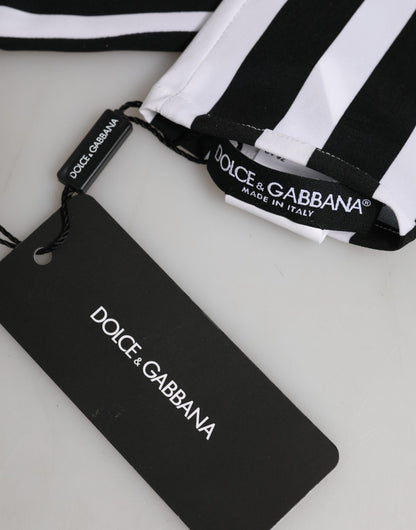Dolce & Gabbana Stretch Nylon Elbow Length Gloves - Black White Signature Striped