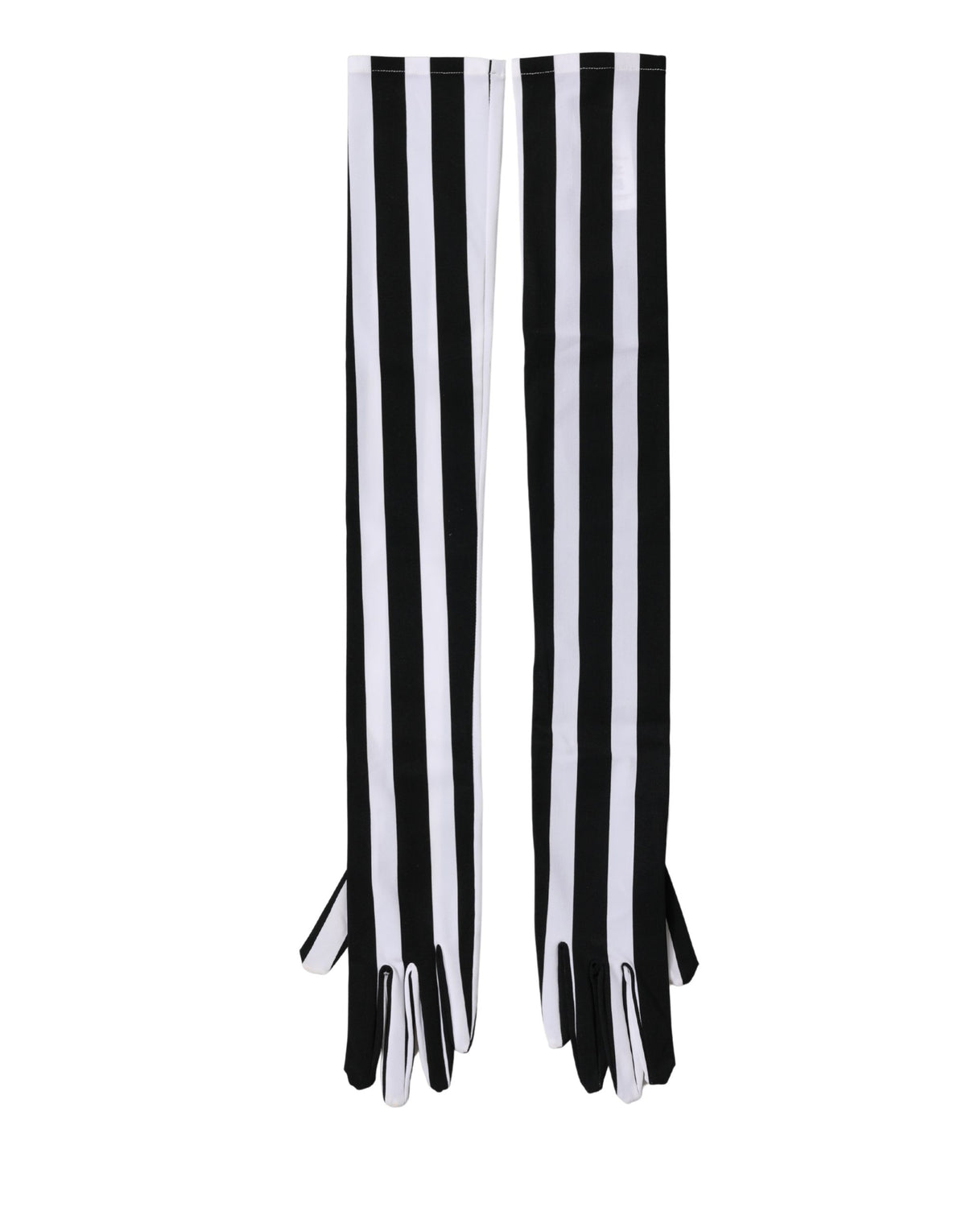 Dolce & Gabbana Stretch Nylon Elbow Length Gloves - Black White Signature Striped