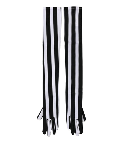 Dolce & Gabbana Stretch Nylon Elbow Length Gloves - Black White Signature Striped