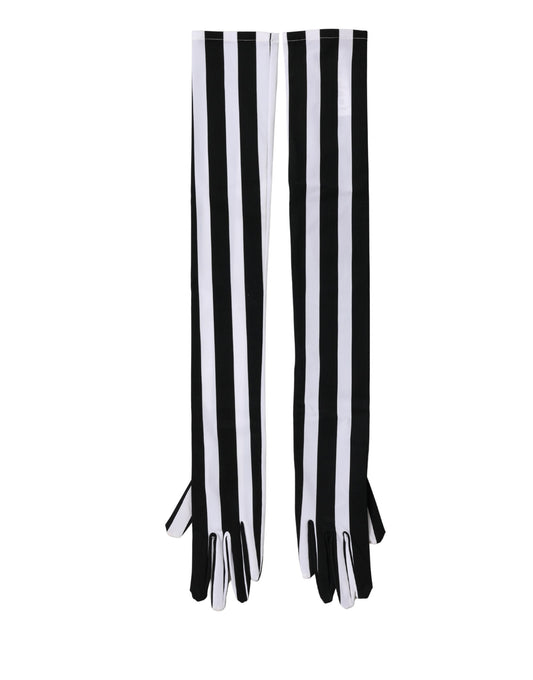 Dolce & Gabbana Stretch Nylon Elbow Length Gloves - Black White Signature Striped