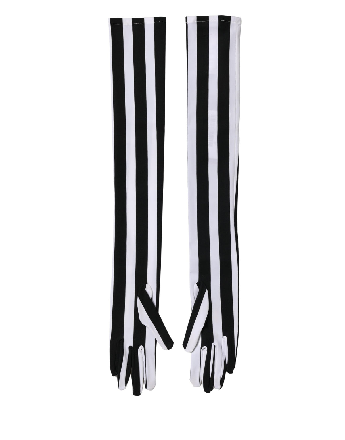 Dolce & Gabbana Stretch Nylon Elbow Length Gloves - Black White Signature Striped