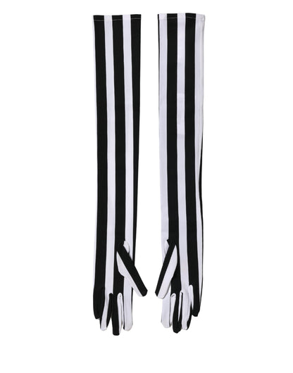 Dolce & Gabbana Stretch Nylon Elbow Length Gloves - Black White Signature Striped