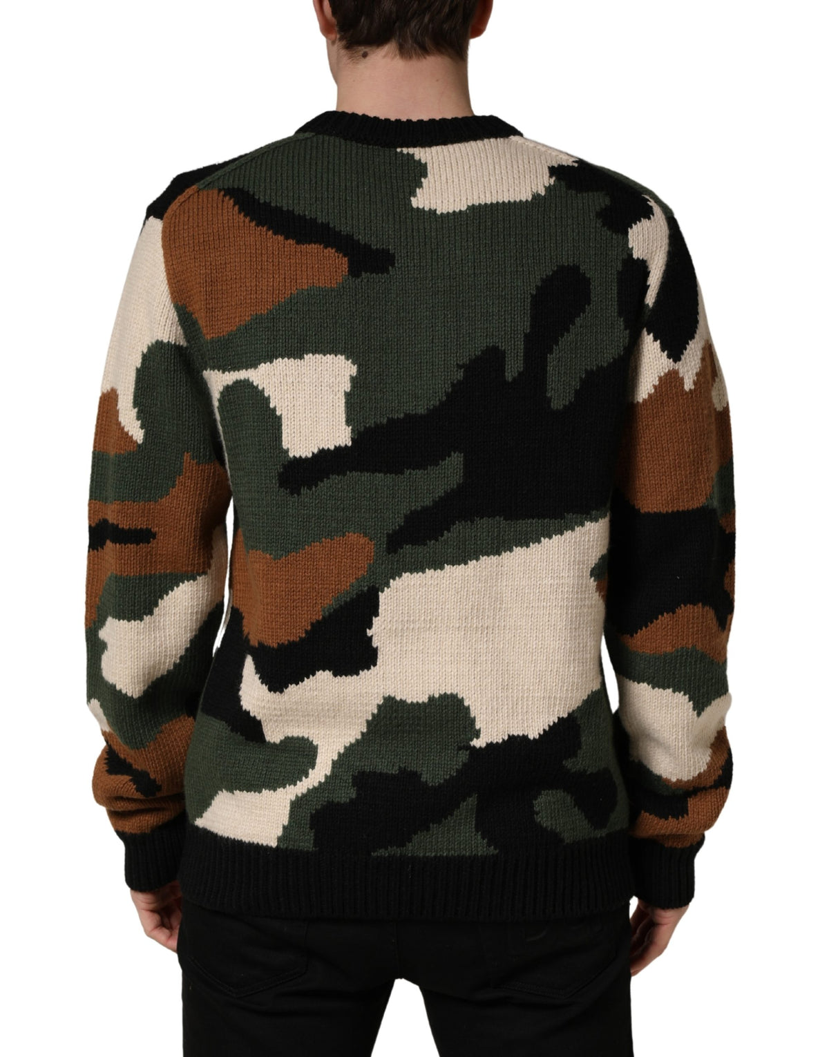 Dolce & Gabbana Men's Crew Neck Cashmere Viscose Nylon & Virgin Wool Sweatshirt - Multicolor Camouflage